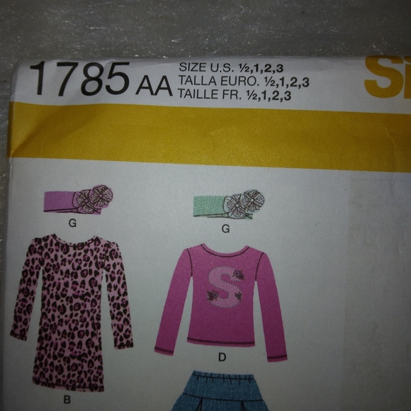 SIMPLICITY 1785 Toddler and child skirt knit dress top leggings headband sz ½ -3 - Picture 2 of 5